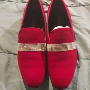 Red Velvet Men's Loafers with Rhinestone Band